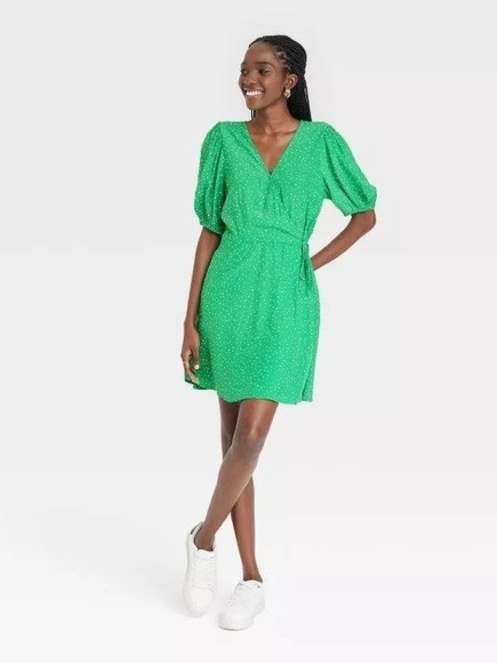 A New Day Kelly Green Faux Wrap Mini Dress- Women's Medium